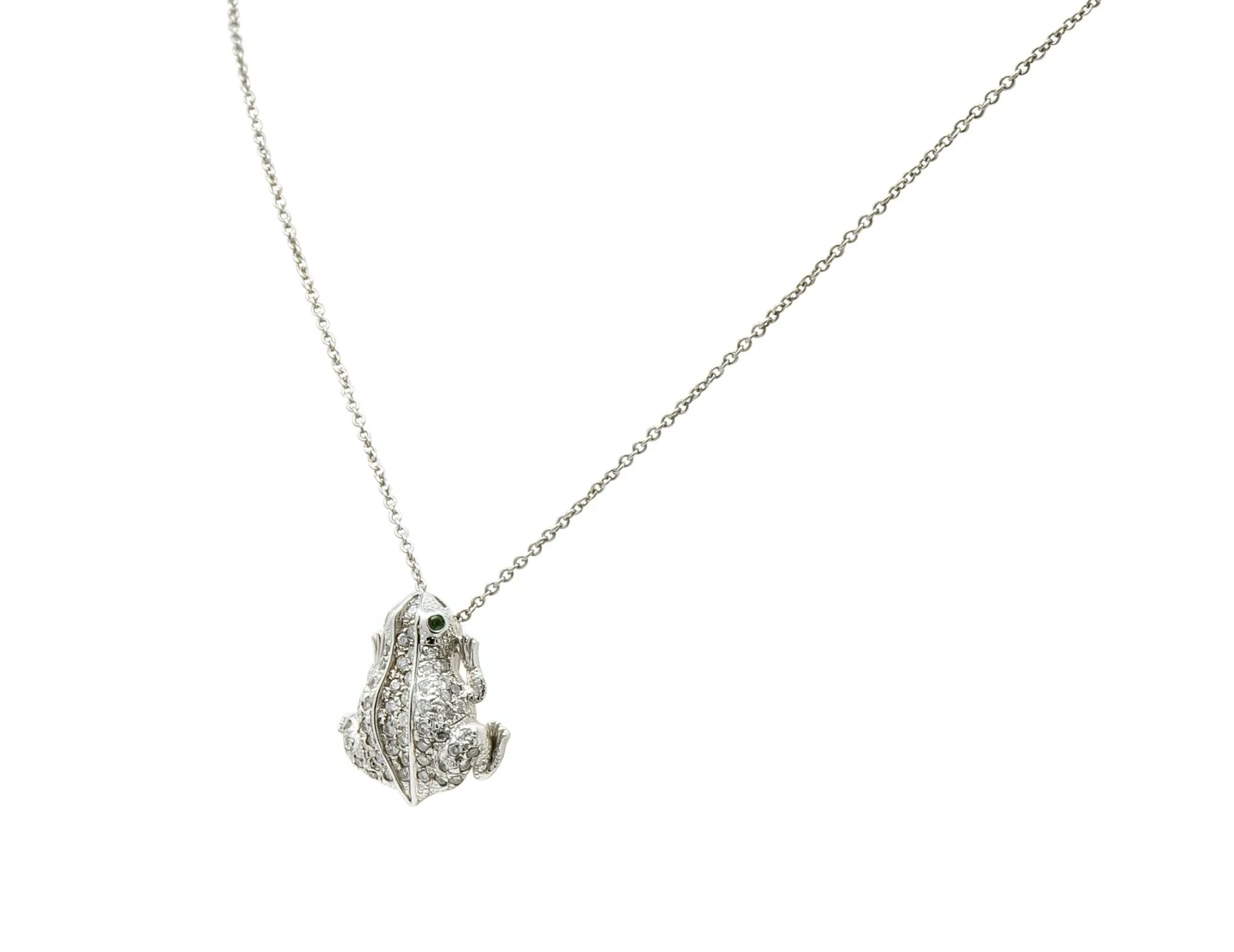 Roberto Coin Diamond 18 Karat White Gold Tiny Treasure Frog Pendant Necklace