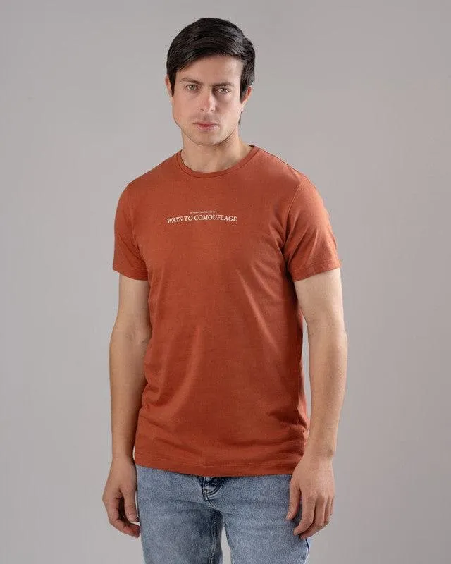 ROUND NECK PRINTED T-SHIRT - HAVANE