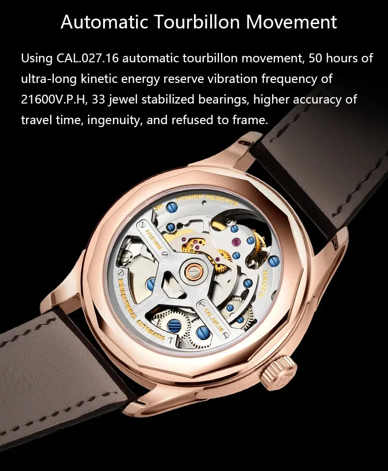 Skeleton Flying Tourbillon Automatic Mechanical Waterproof Business Watch for Men