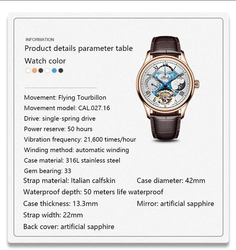 Skeleton Flying Tourbillon Automatic Mechanical Waterproof Business Watch for Men