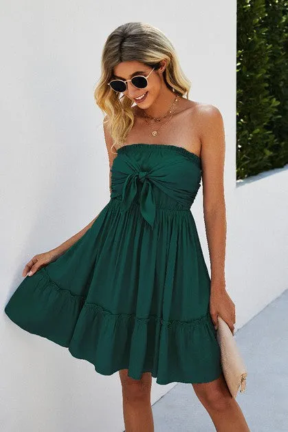 Strapless Solid Ruffle Mini Dress