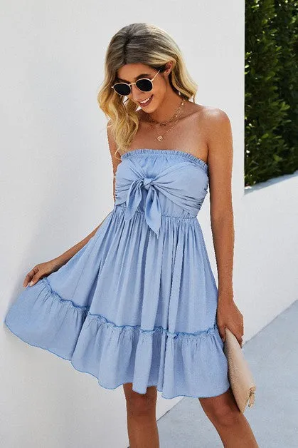 Strapless Solid Ruffle Mini Dress