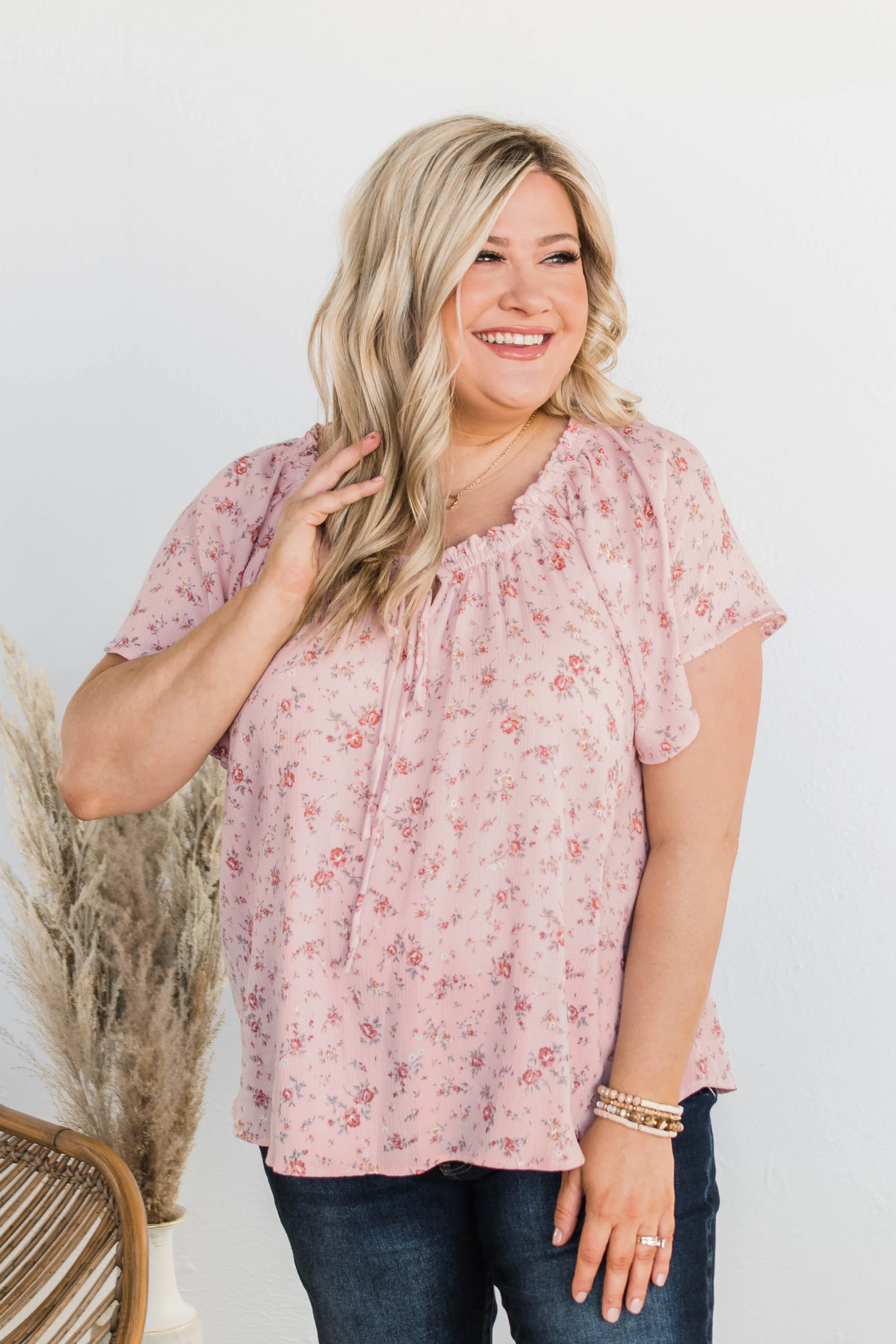 Strawberry Fields Floral Top- Blush