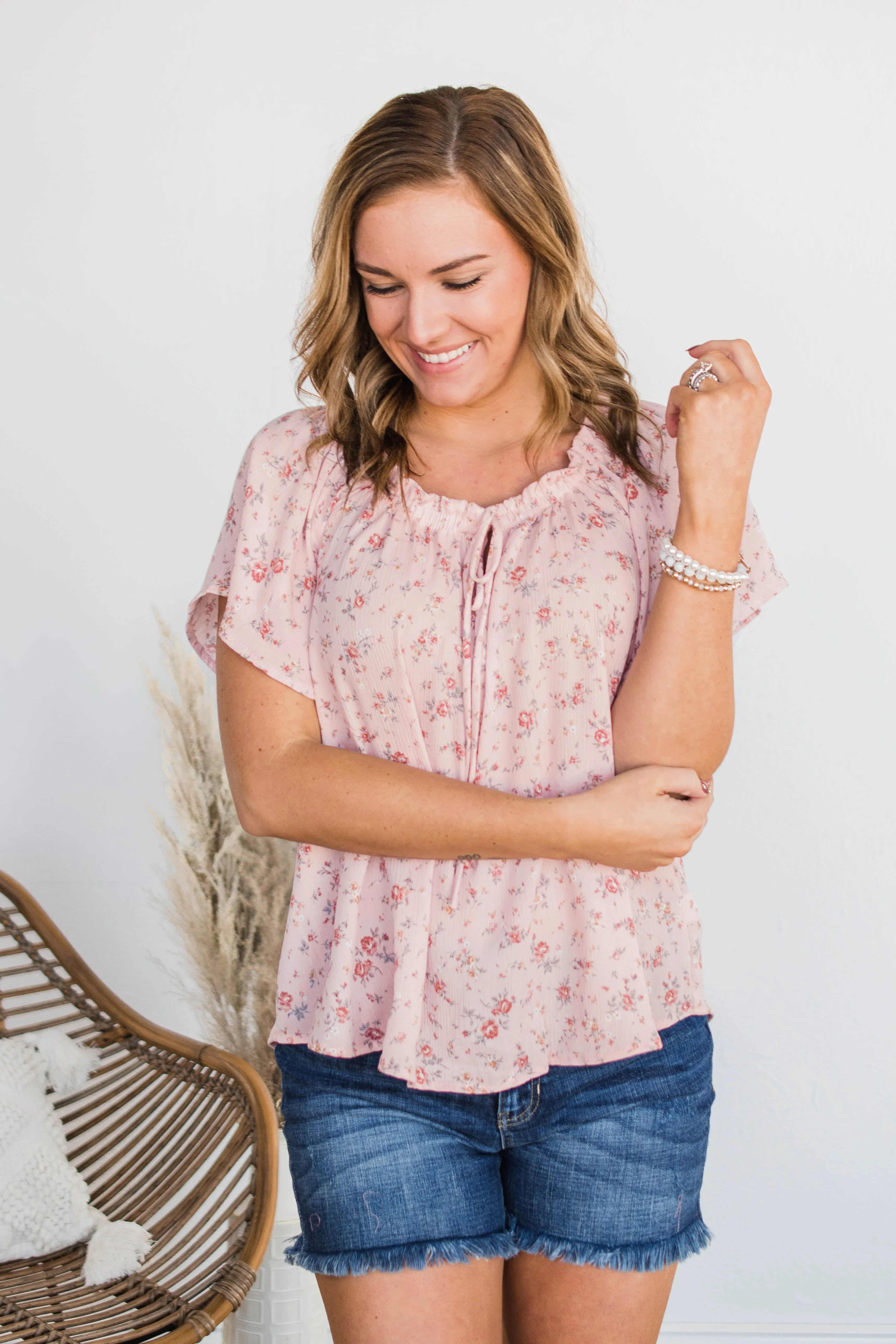 Strawberry Fields Floral Top- Blush