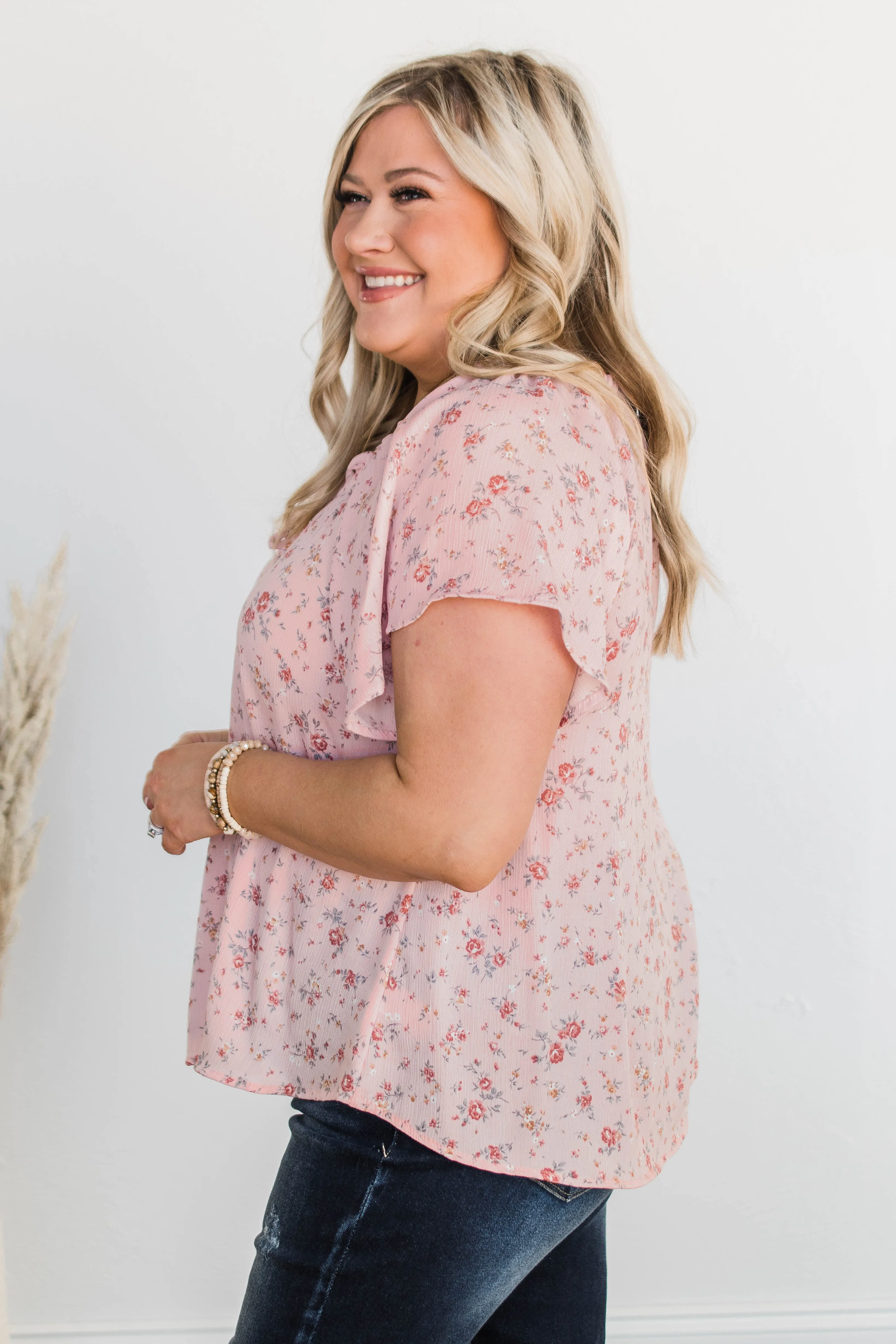 Strawberry Fields Floral Top- Blush