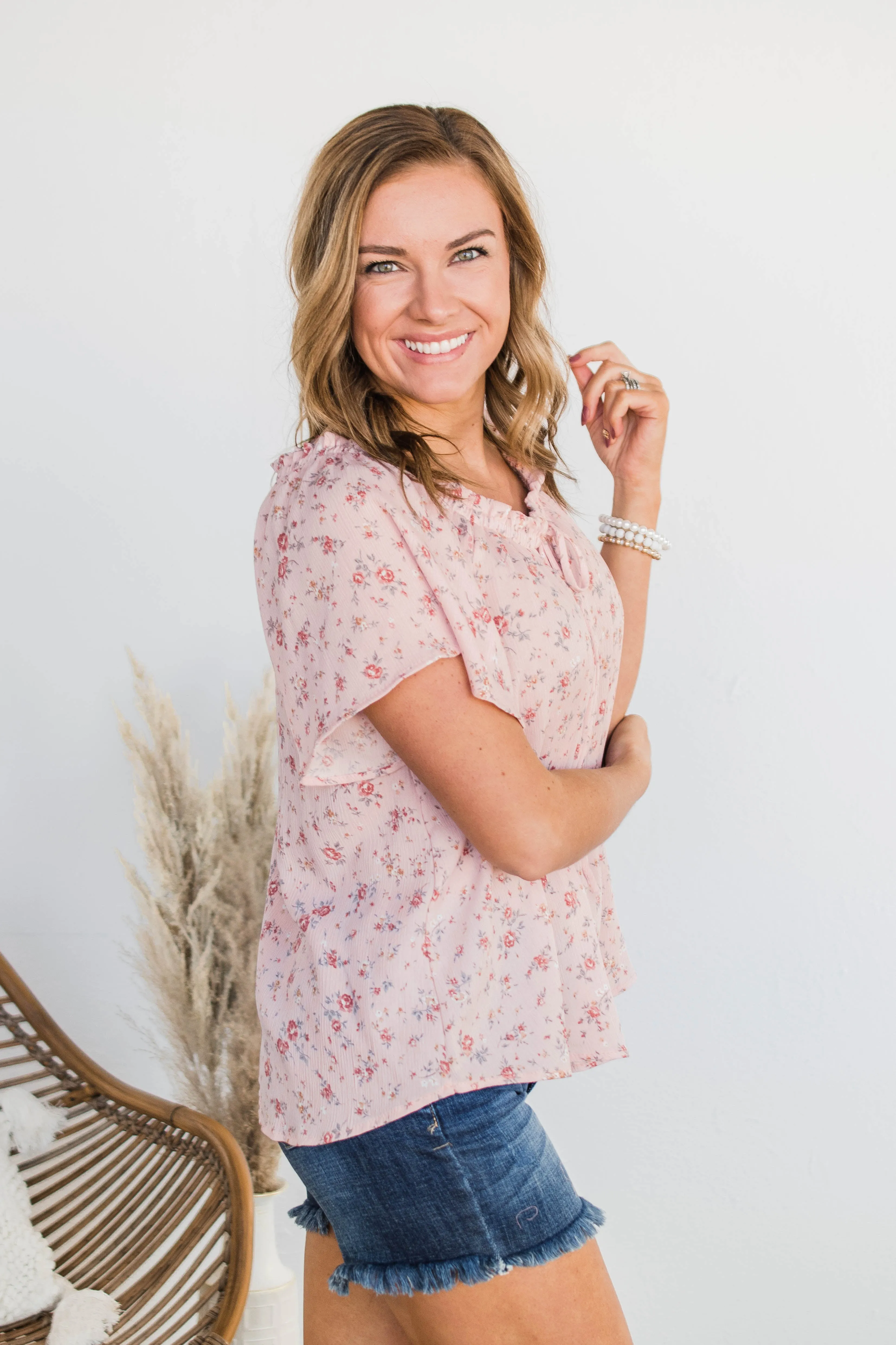 Strawberry Fields Floral Top- Blush