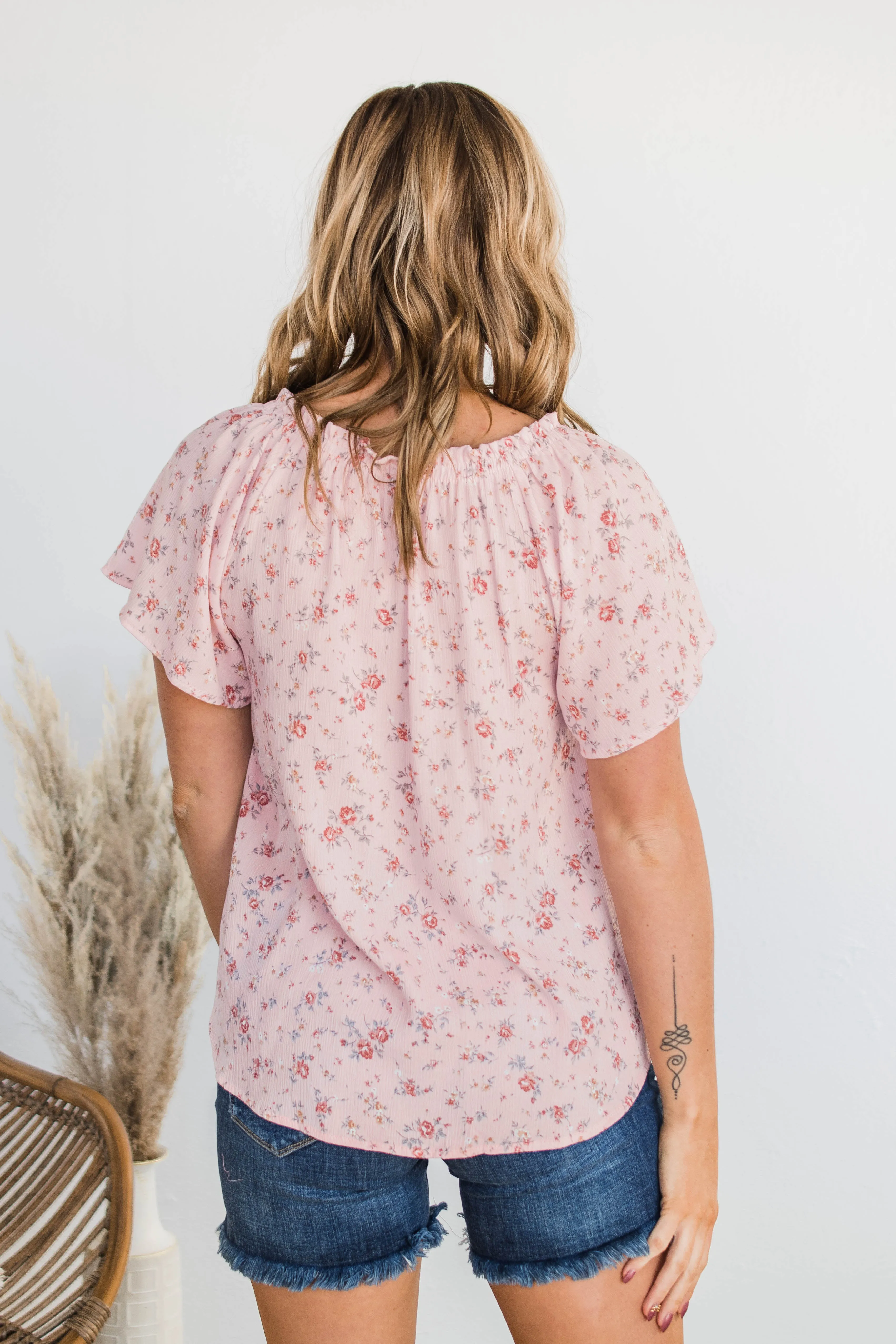 Strawberry Fields Floral Top- Blush