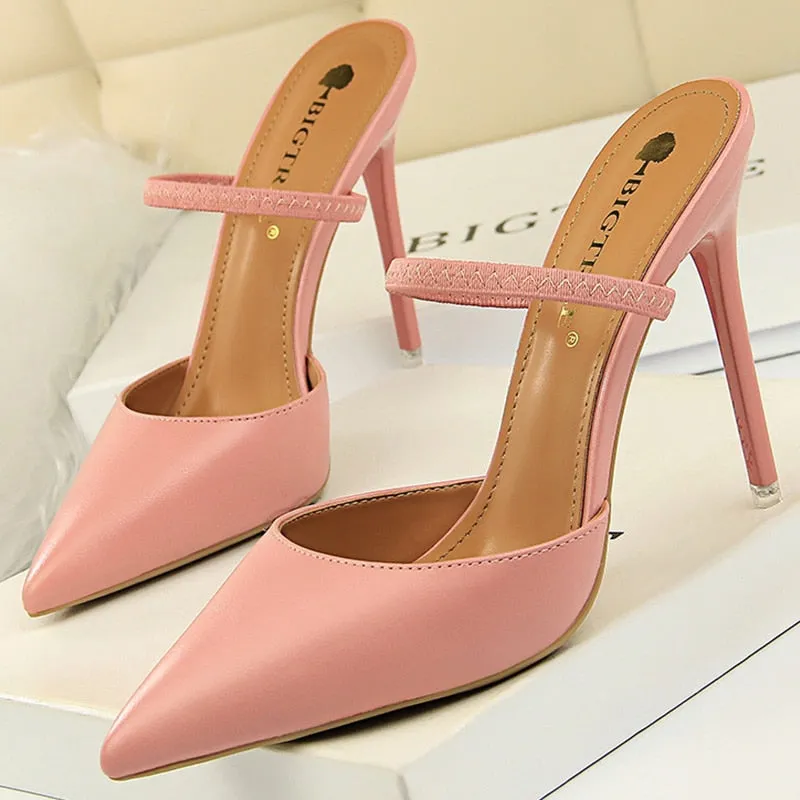 Summer High Heels Slippers Pu Heeled Sandals Stiletto Ladies Shoes