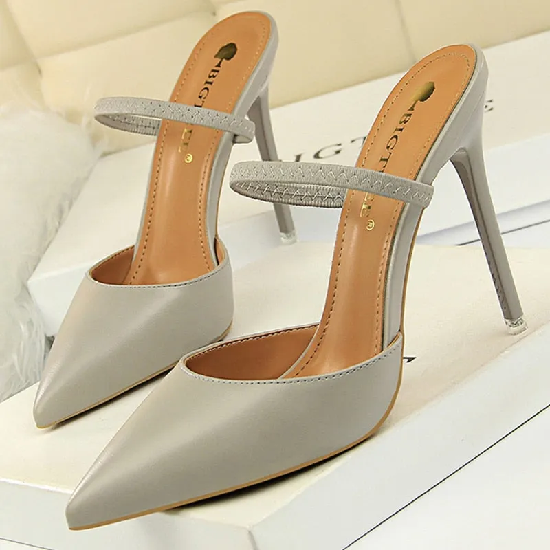 Summer High Heels Slippers Pu Heeled Sandals Stiletto Ladies Shoes