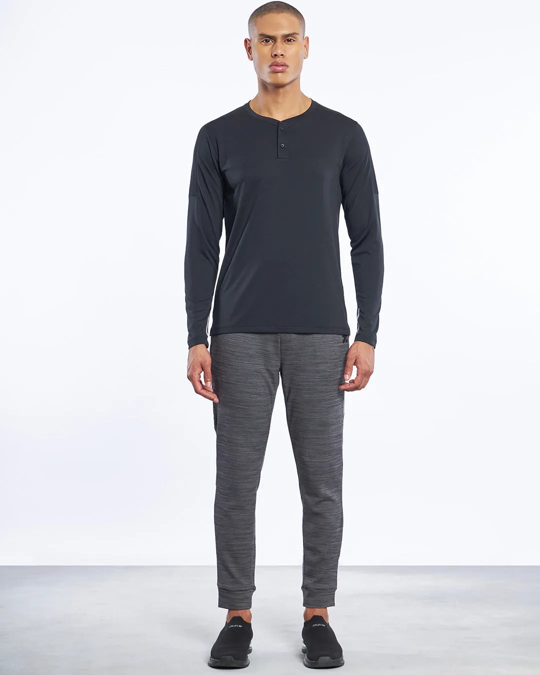 SuperSilva Henley Long Sleeve T-Shirt Black