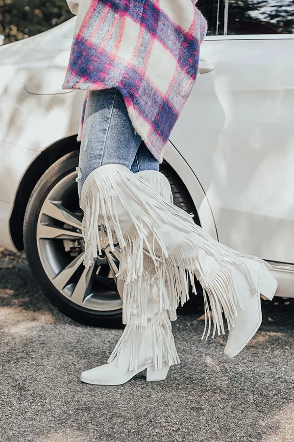 The Doss Knee High Fringe Boot In White