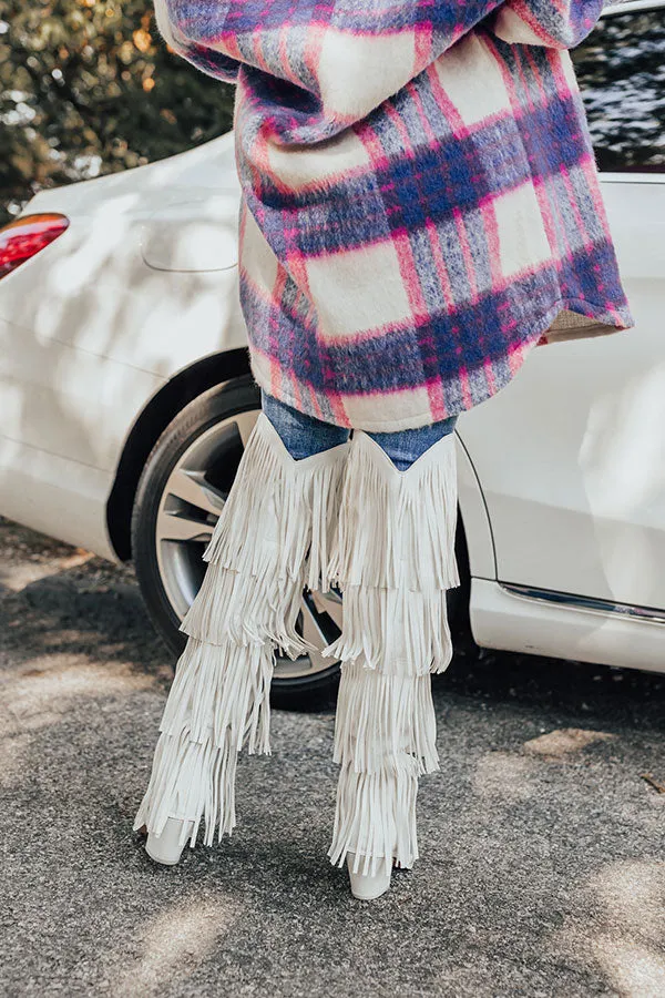 The Doss Knee High Fringe Boot In White