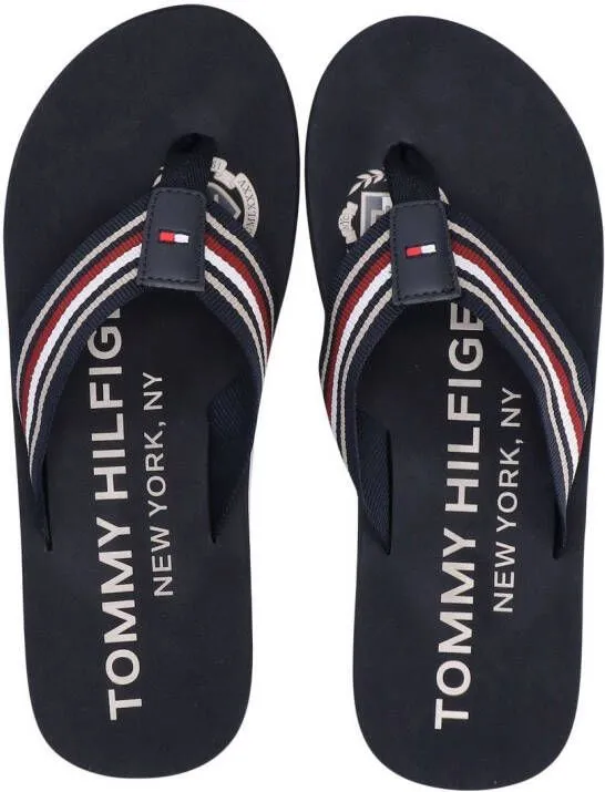 Tommy Hilfiger logo-print striped flip flops Blue