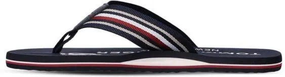 Tommy Hilfiger logo-print striped flip flops Blue