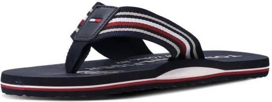 Tommy Hilfiger logo-print striped flip flops Blue