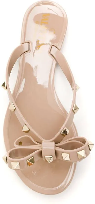 Valentino Garavani Rockstud bow-detail flip flops Neutrals