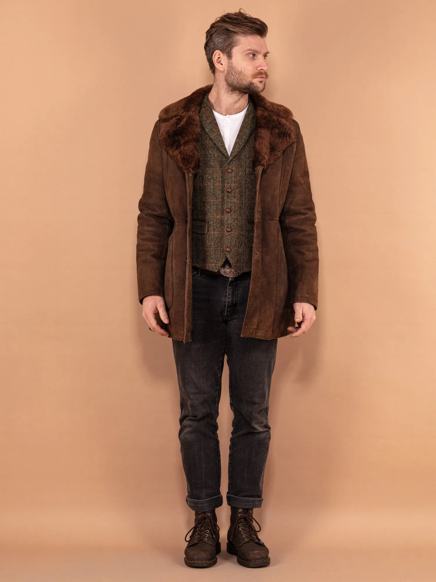 Vintage 70's Men Sheepskin Coat in Brown