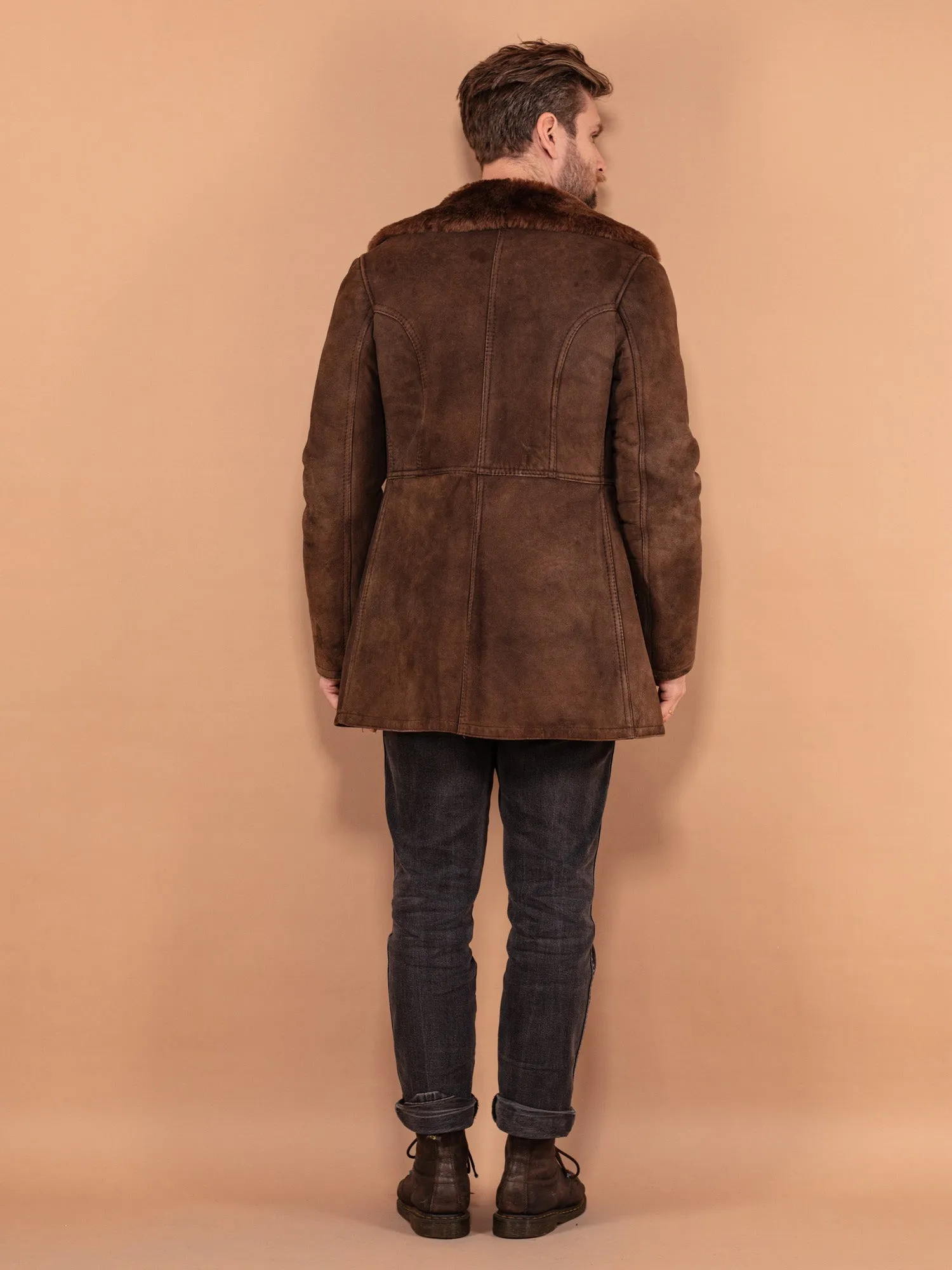 Vintage 70's Men Sheepskin Coat in Brown