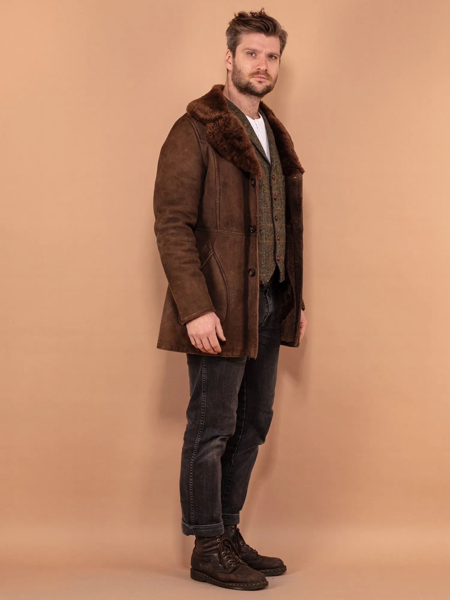 Vintage 70's Men Sheepskin Coat in Brown