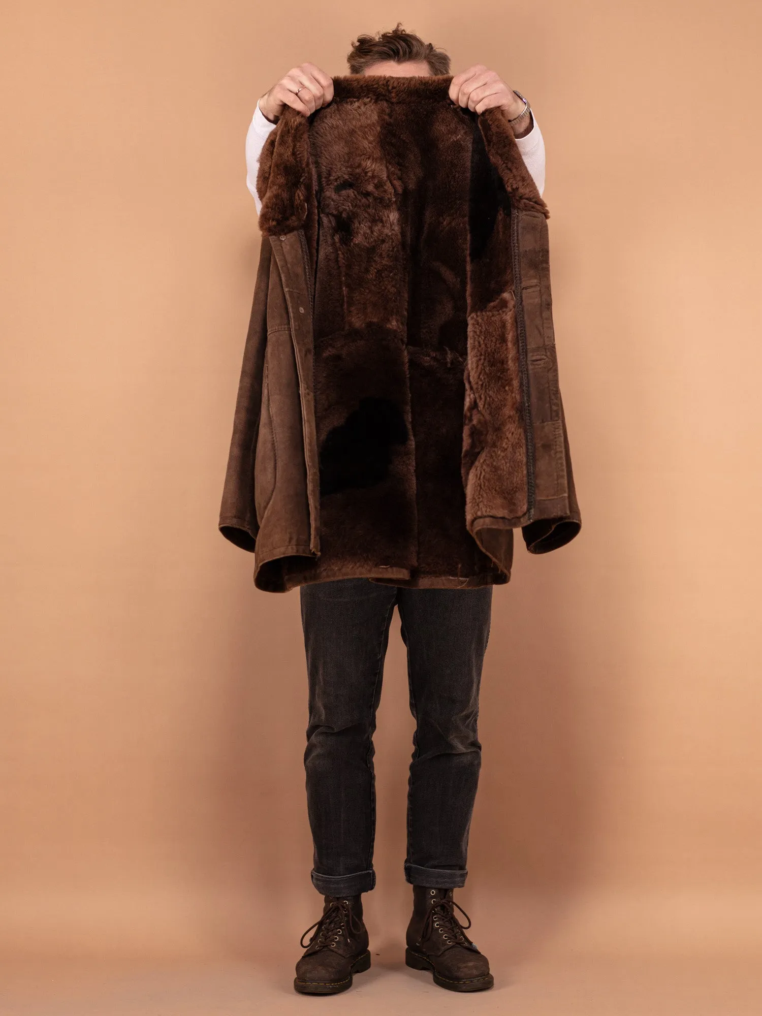 Vintage 70's Men Sheepskin Coat in Brown