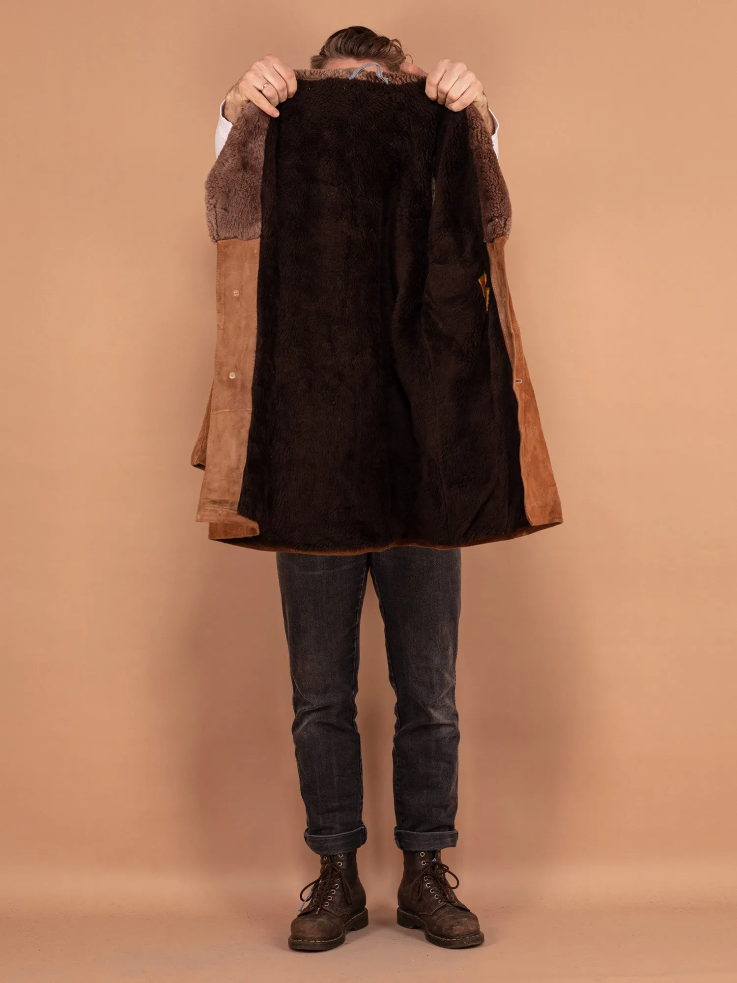 Vintage 70's Men Suede Sherpa Coat in Brown