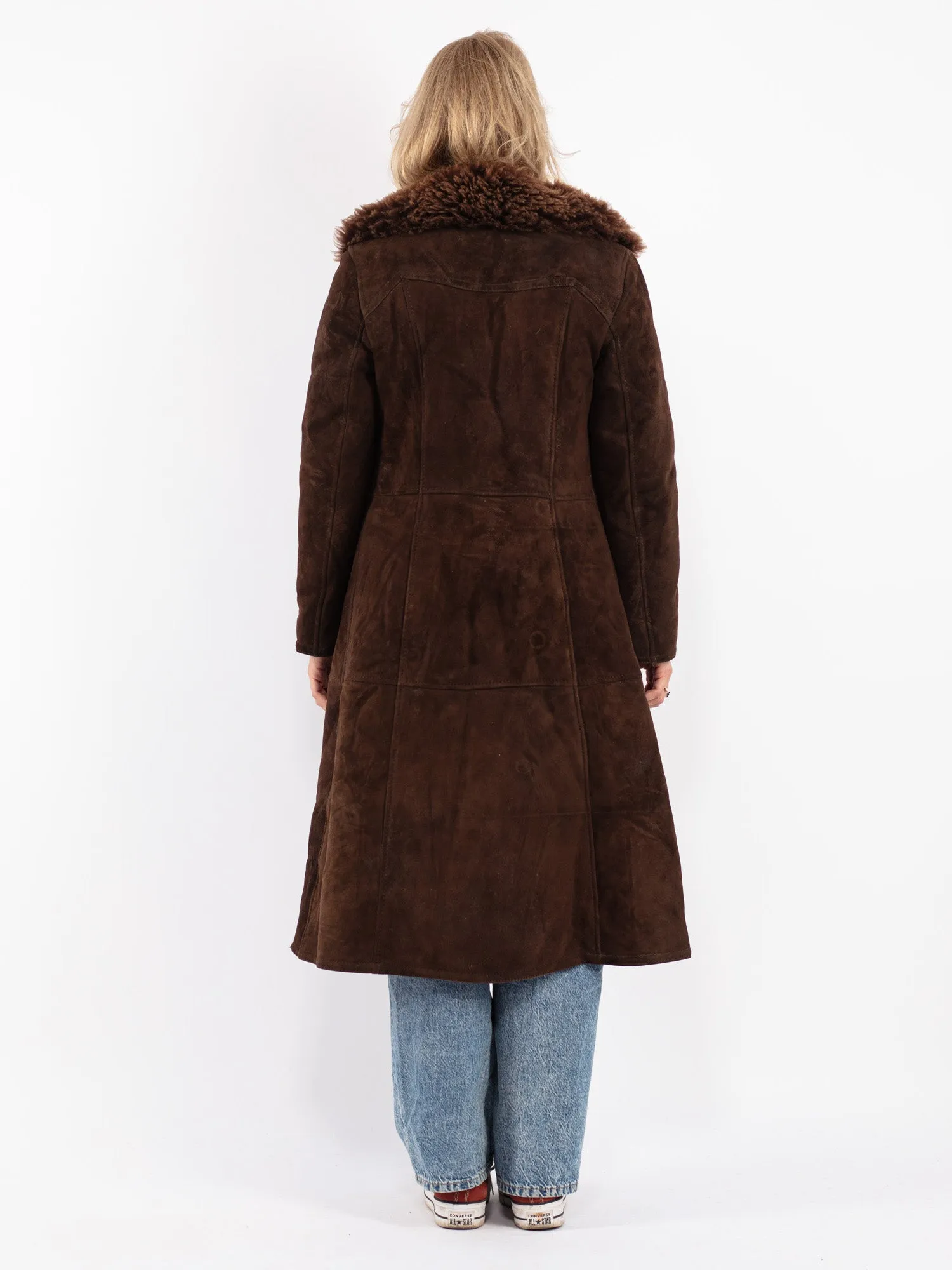 Vintage 70's Women Sheepskin Shearling Coat in Brown