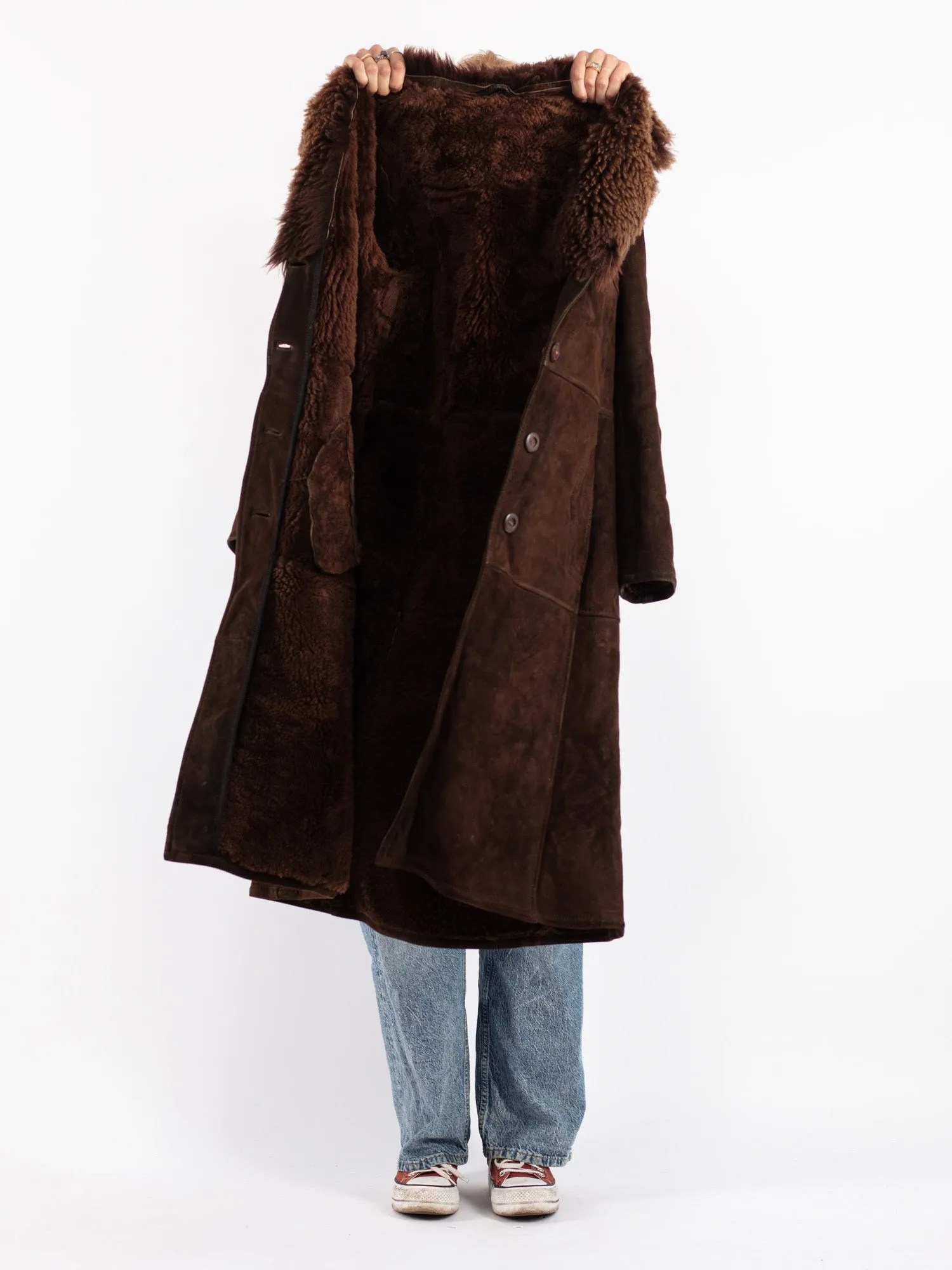 Vintage 70's Women Sheepskin Shearling Coat in Brown