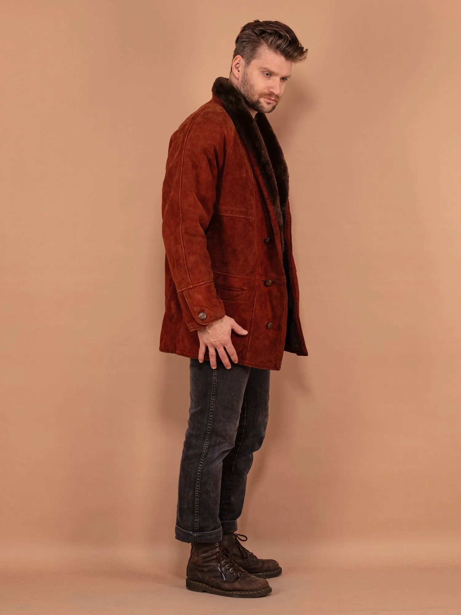 Vintage 80's Men Sheepskin Coat in Brown