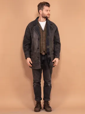 Vintage 90's Men Faded Sheepskin Coat in Gray