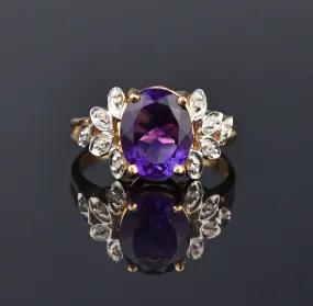 Vintage Amethyst Diamond Cocktail Ring, Sz 6.75