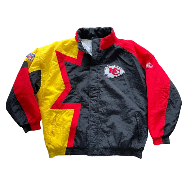 WESTSIDE STOREY VINTAGE | VINTAGE 90S APEX COLLISION KC CHIEFS PUFFER JACKET - BLACK/ RED/YELLOW