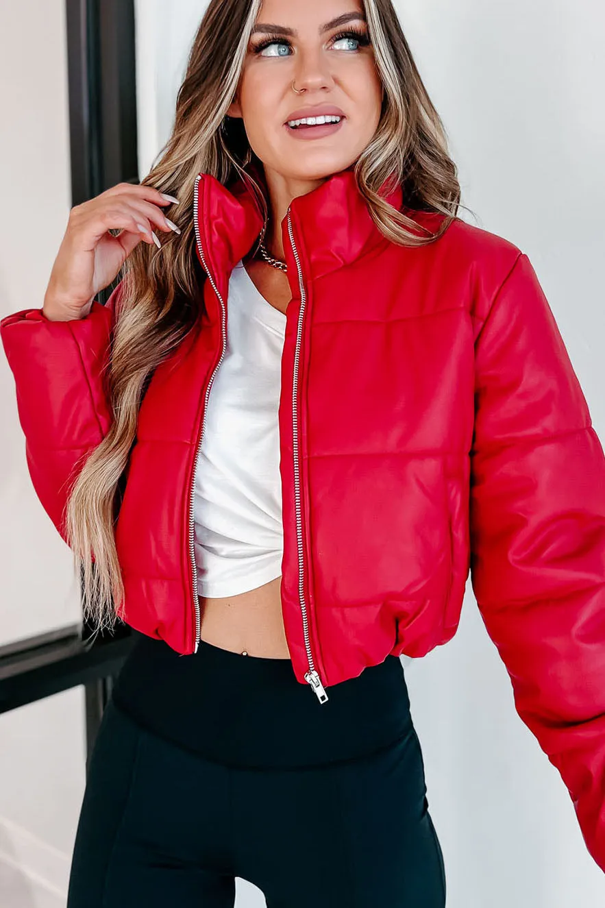 Where It All Ends Cropped Puffer Jacket (Red)