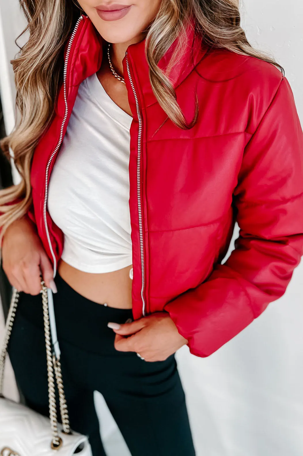 Where It All Ends Cropped Puffer Jacket (Red)