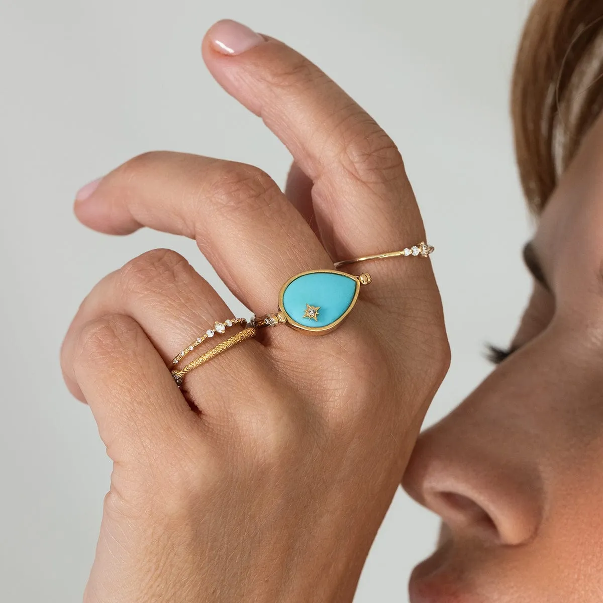 Wish on a Star Sideways Pear Turquoise Flip Ring