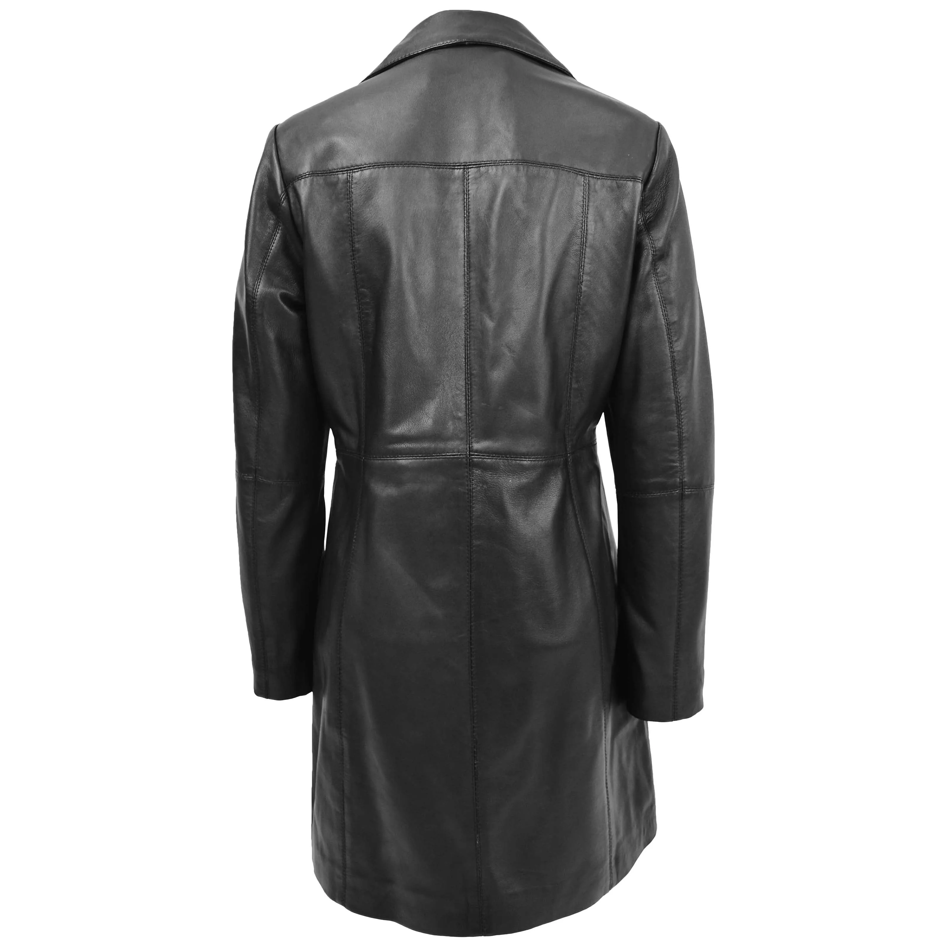 Womens 3/4 Length Soft Leather Classic Coat Macey Black