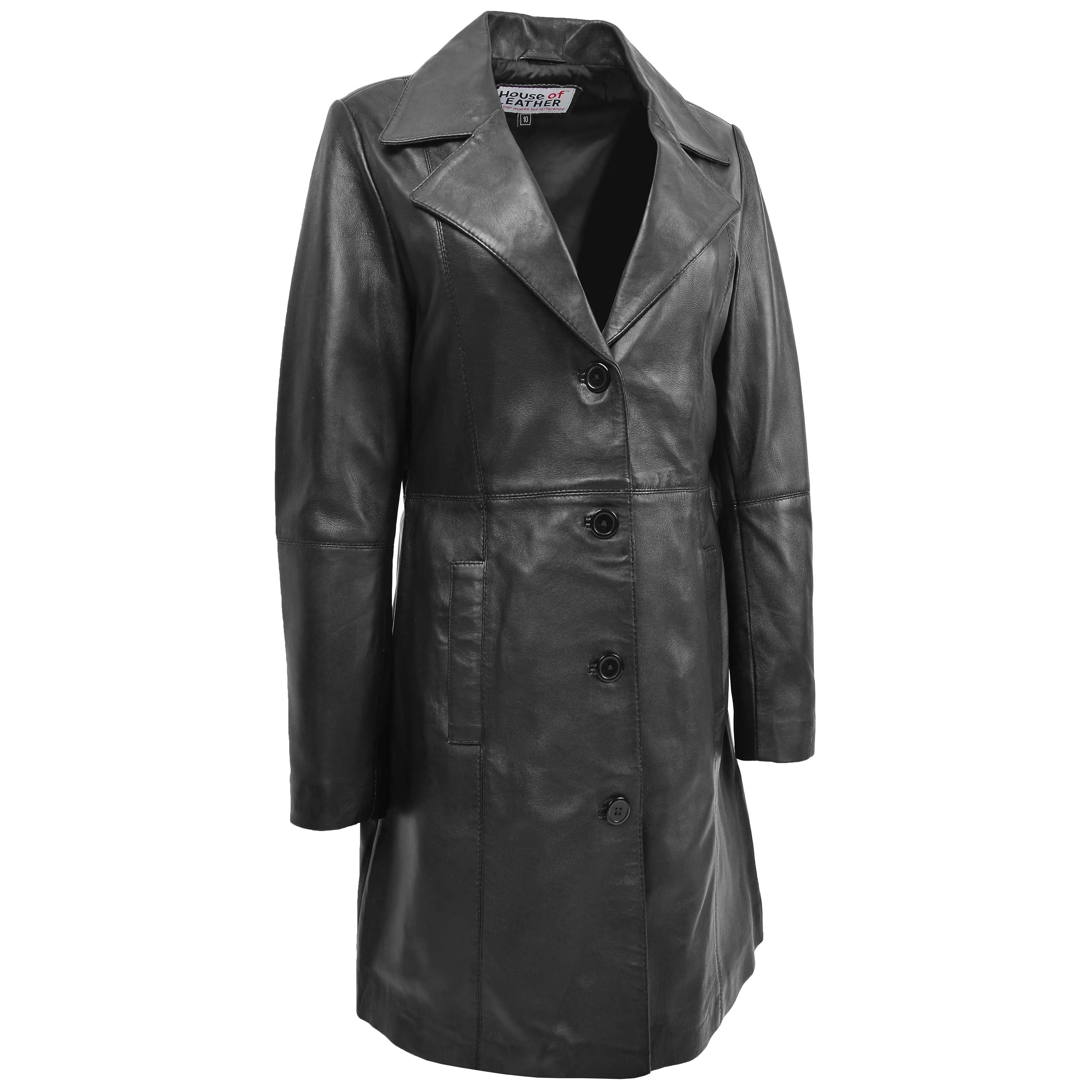 Womens 3/4 Length Soft Leather Classic Coat Macey Black