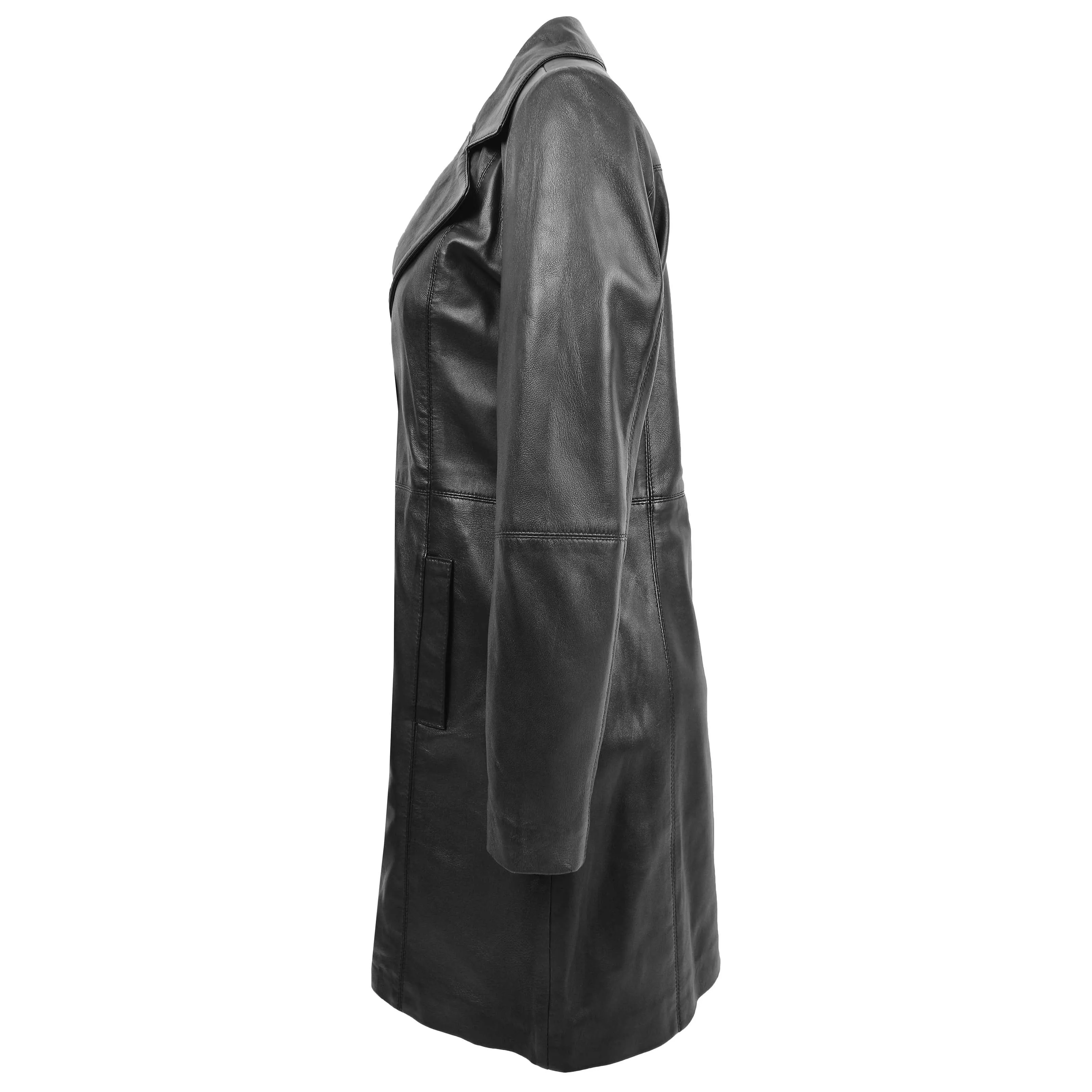 Womens 3/4 Length Soft Leather Classic Coat Macey Black