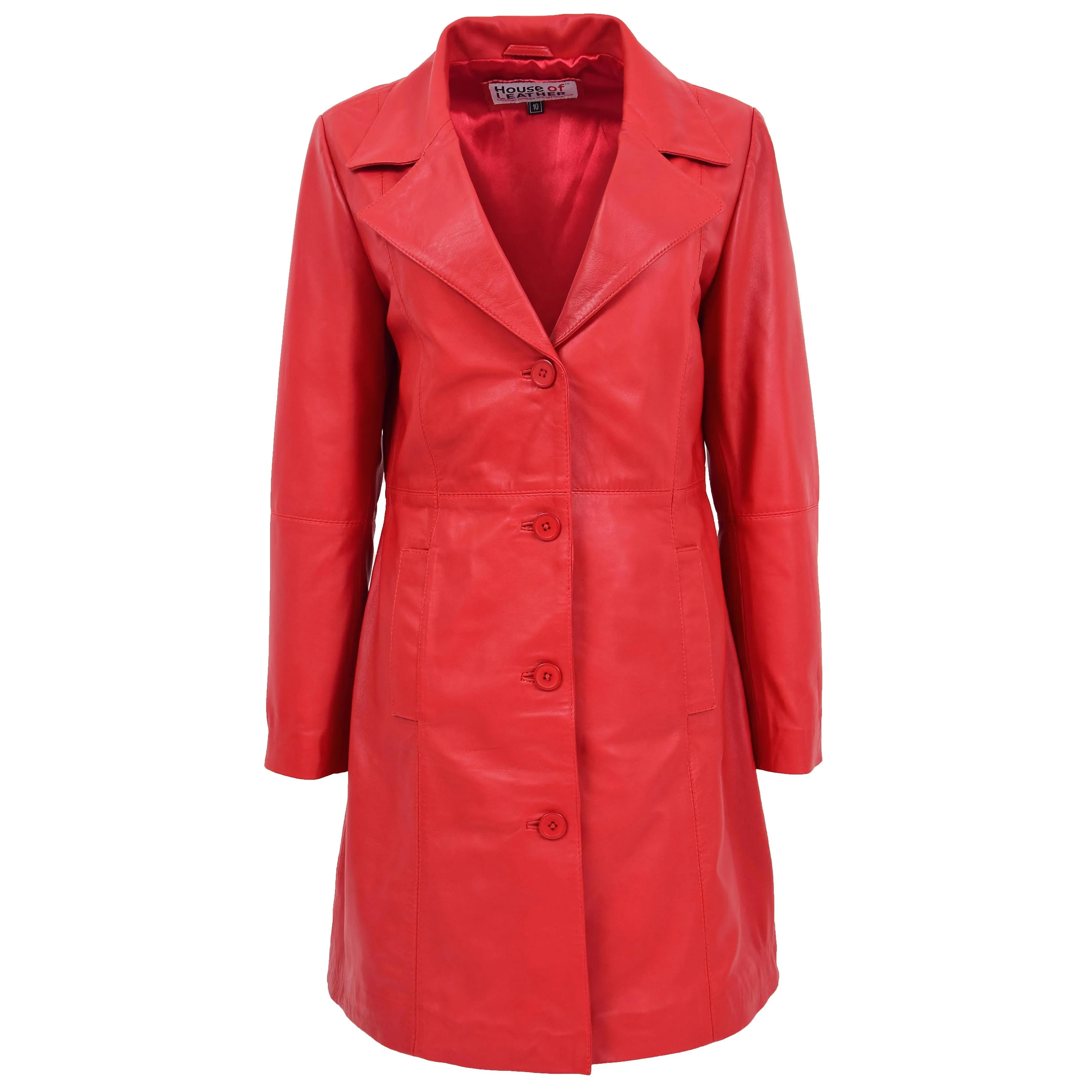 Womens 3/4 Length Soft Leather Classic Coat Macey Red