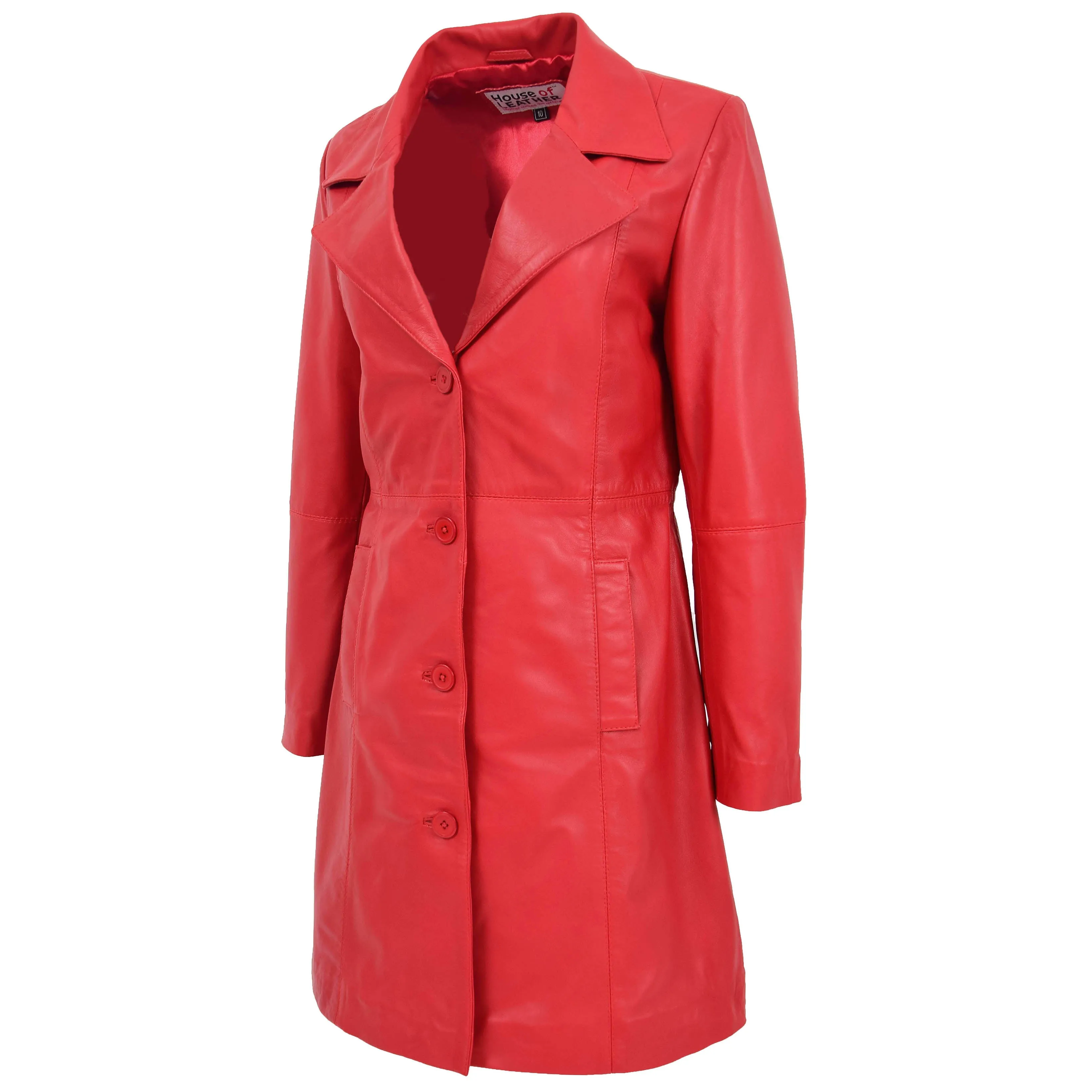 Womens 3/4 Length Soft Leather Classic Coat Macey Red