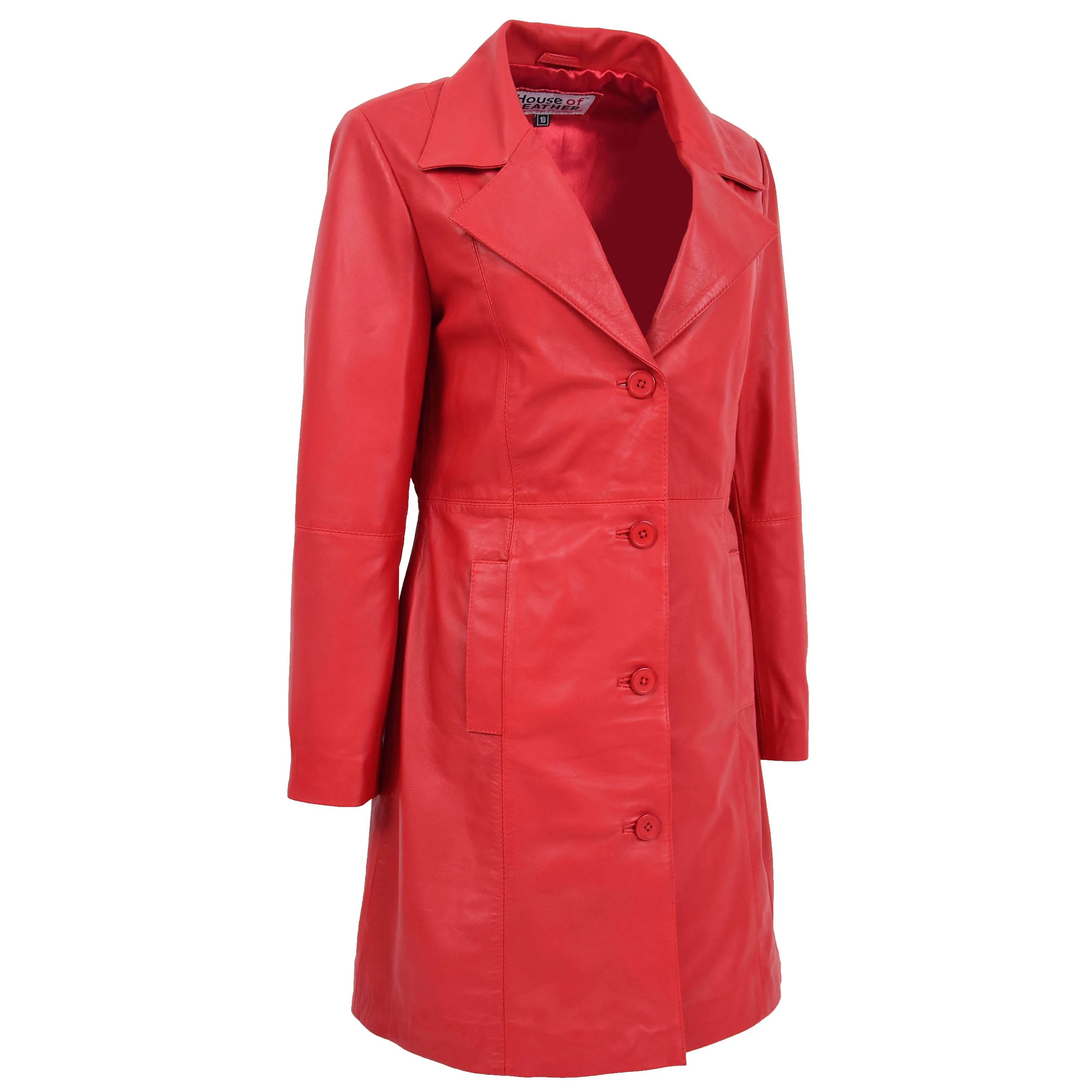 Womens 3/4 Length Soft Leather Classic Coat Macey Red