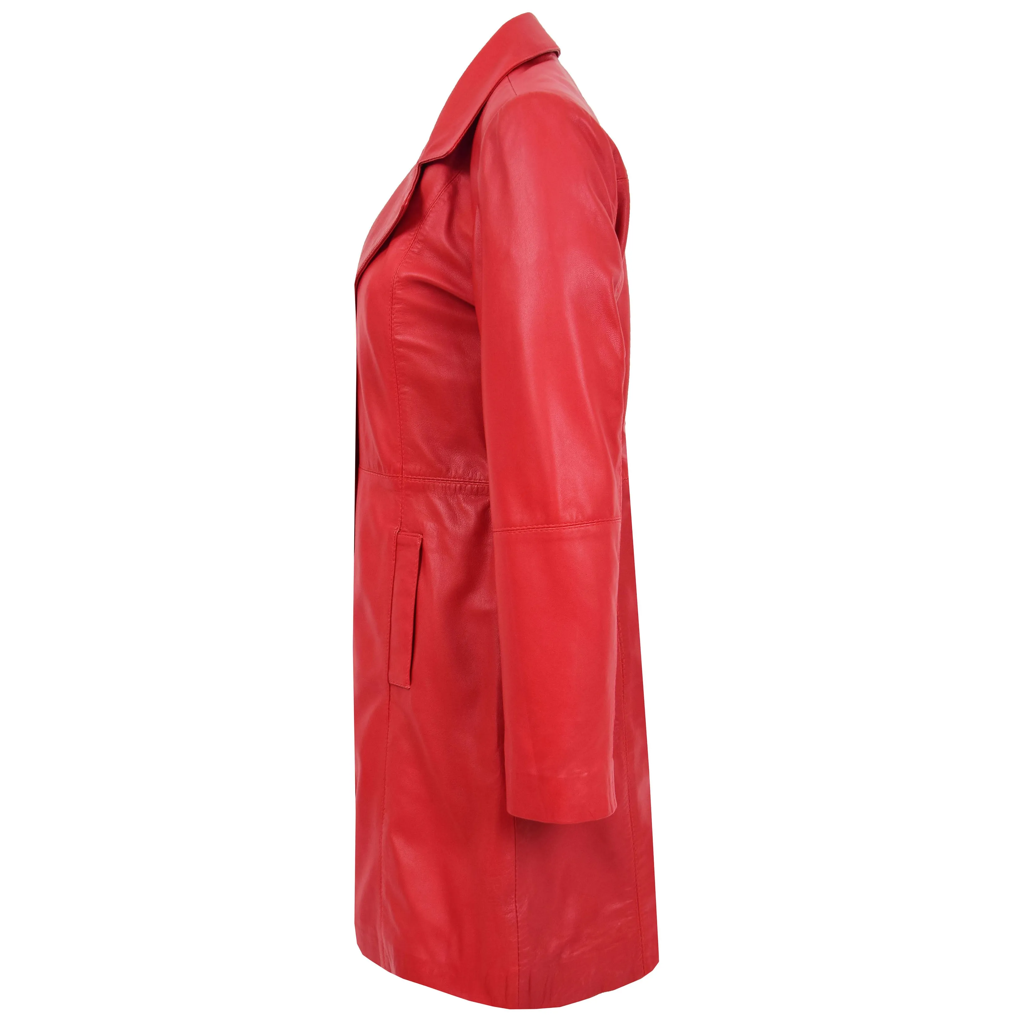 Womens 3/4 Length Soft Leather Classic Coat Macey Red