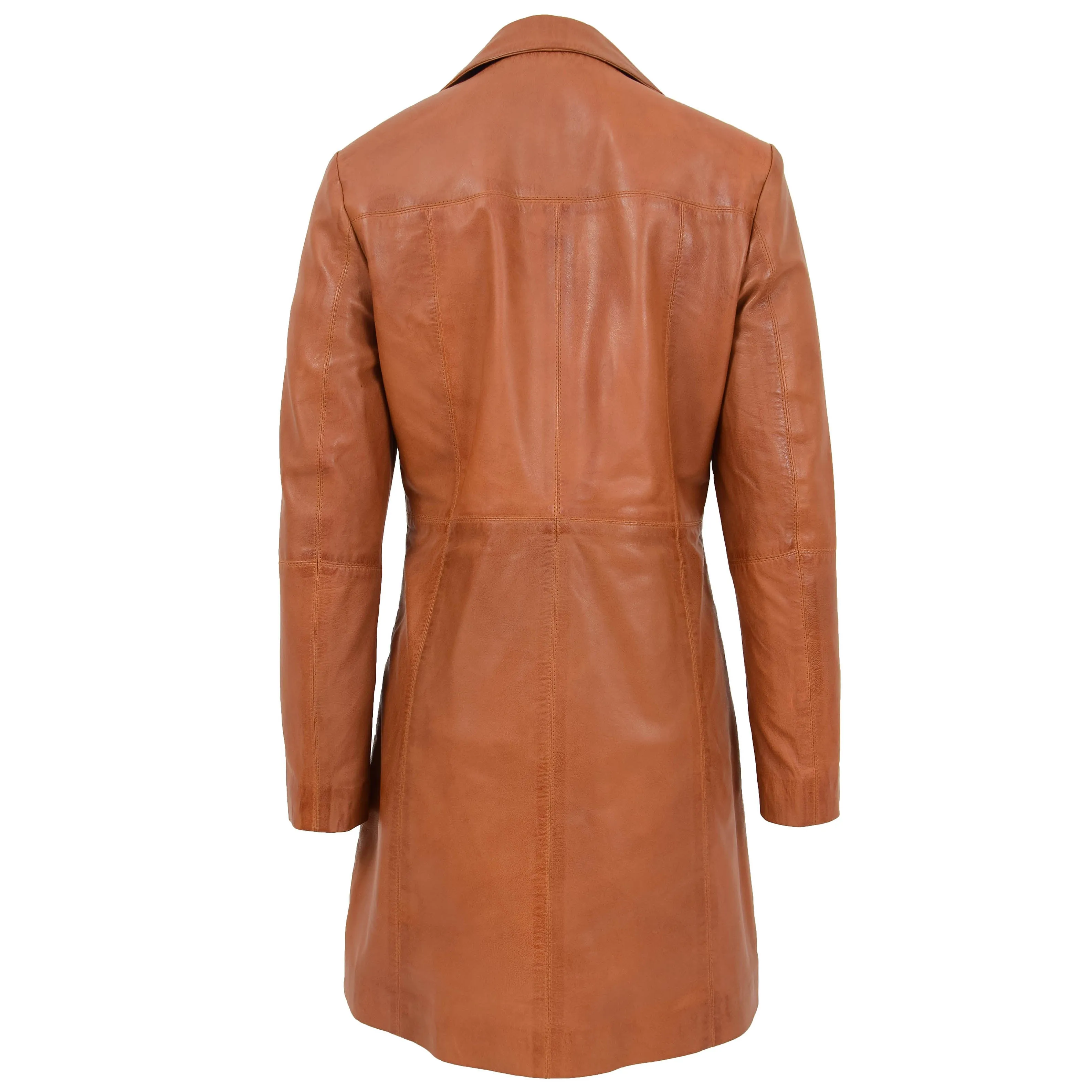 Womens 3/4 Length Soft Leather Classic Coat Macey Tan