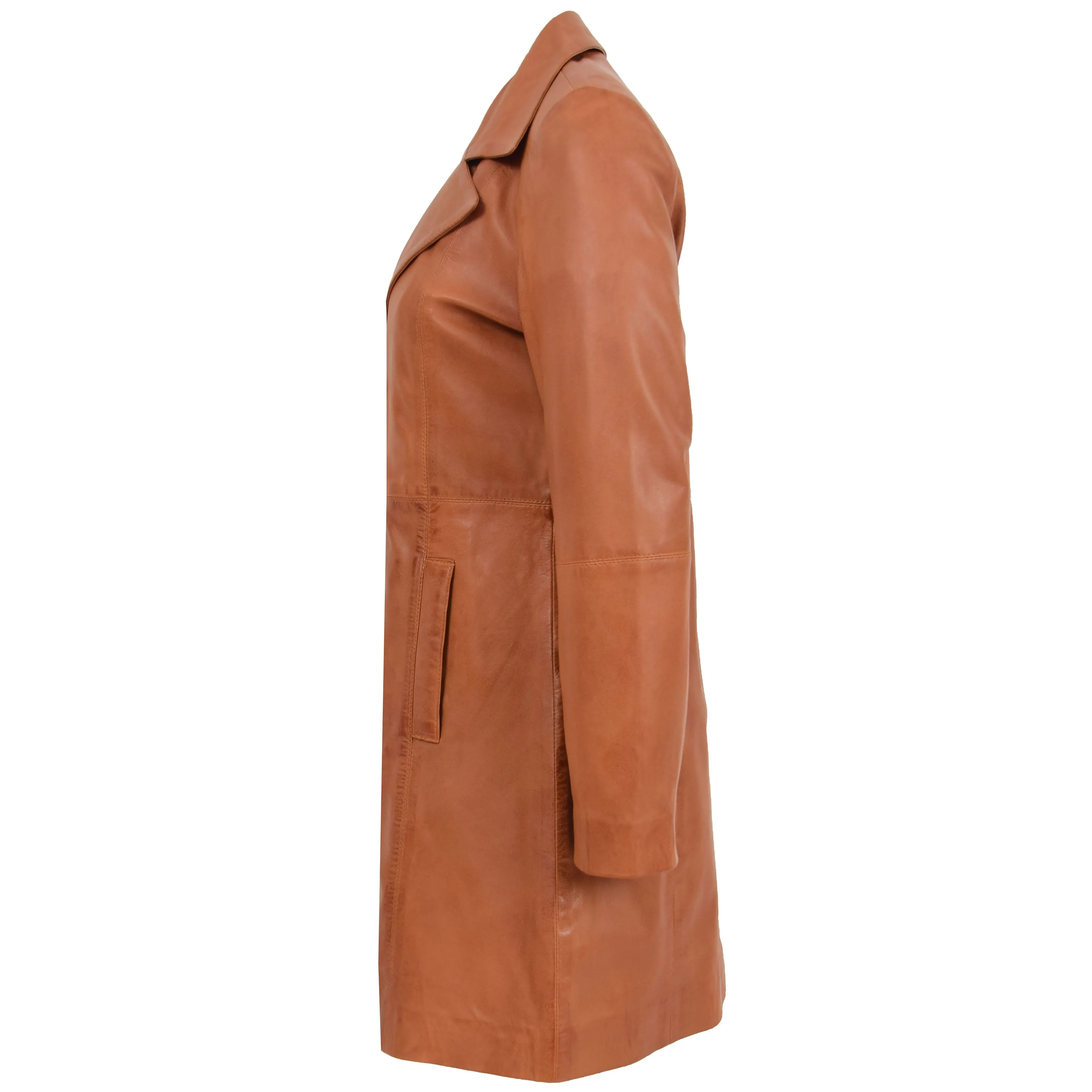 Womens 3/4 Length Soft Leather Classic Coat Macey Tan