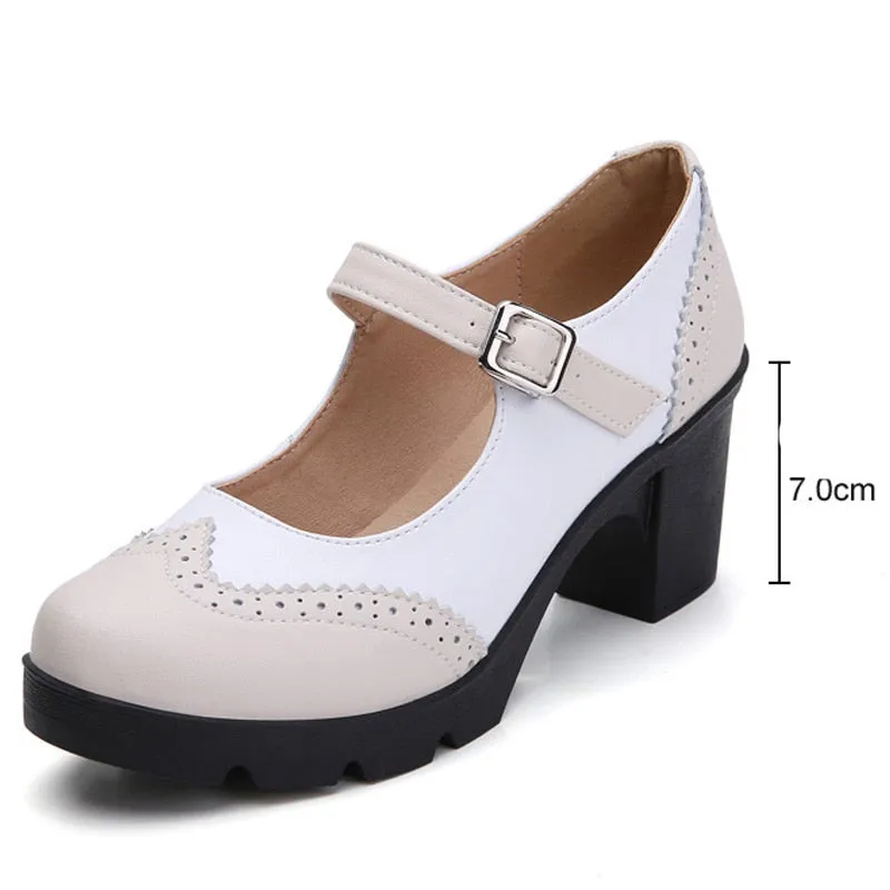 Women's Autumn Genuine Leather Handmade Round Toe High Heels Shoes