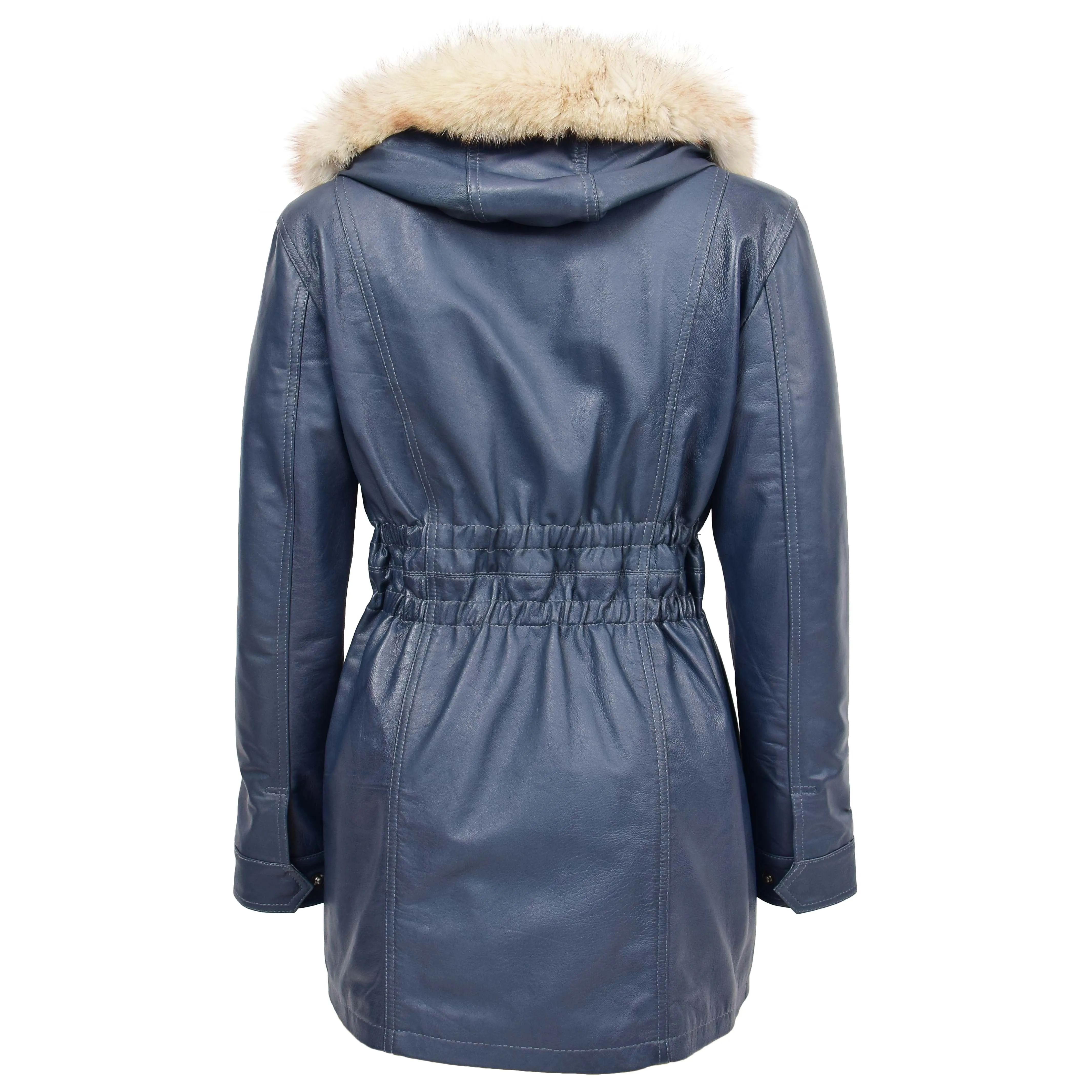 Womens Detachable Hoodie Leather Coat Kathy Blue