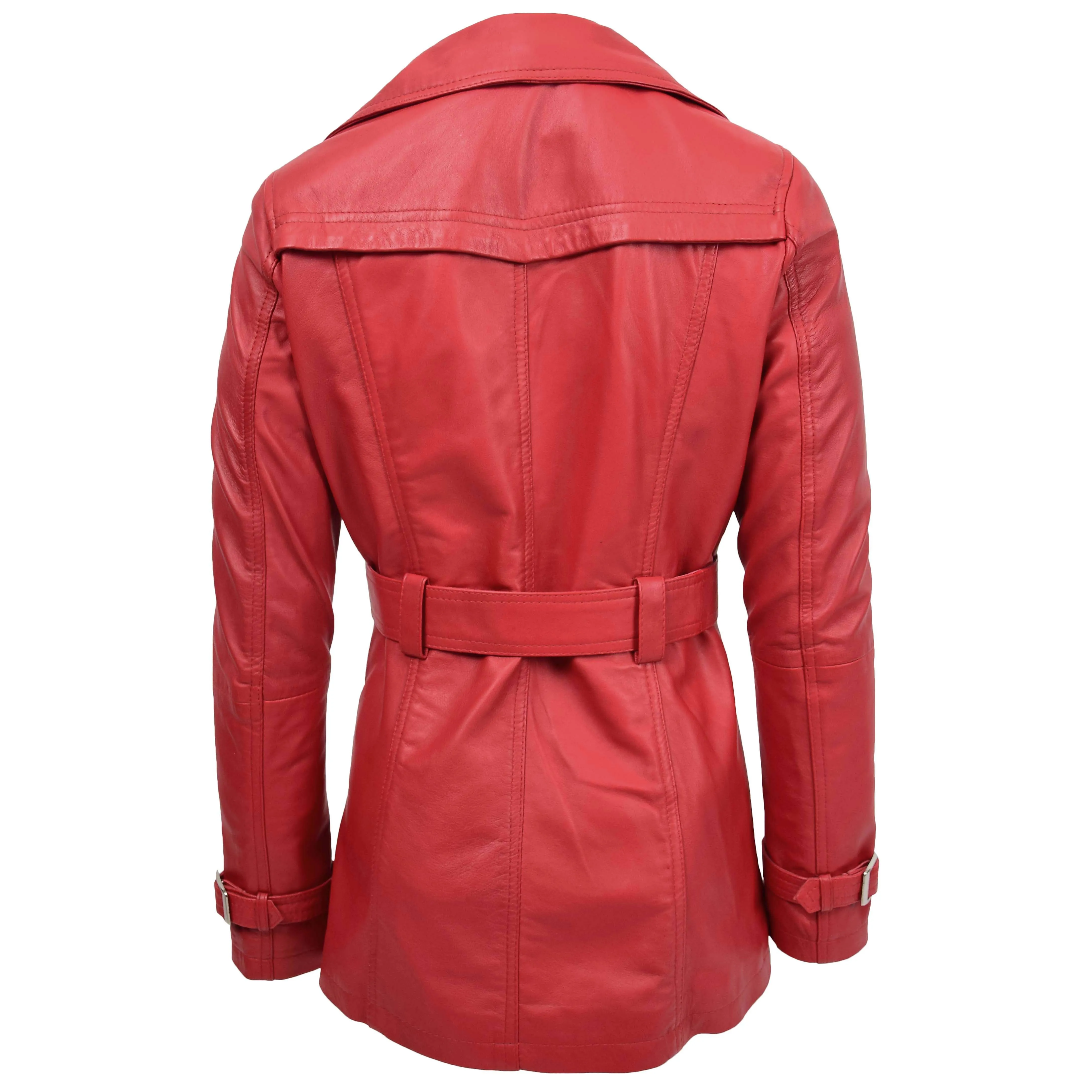 Womens Leather Double Breasted Trench Coat Sienna Red