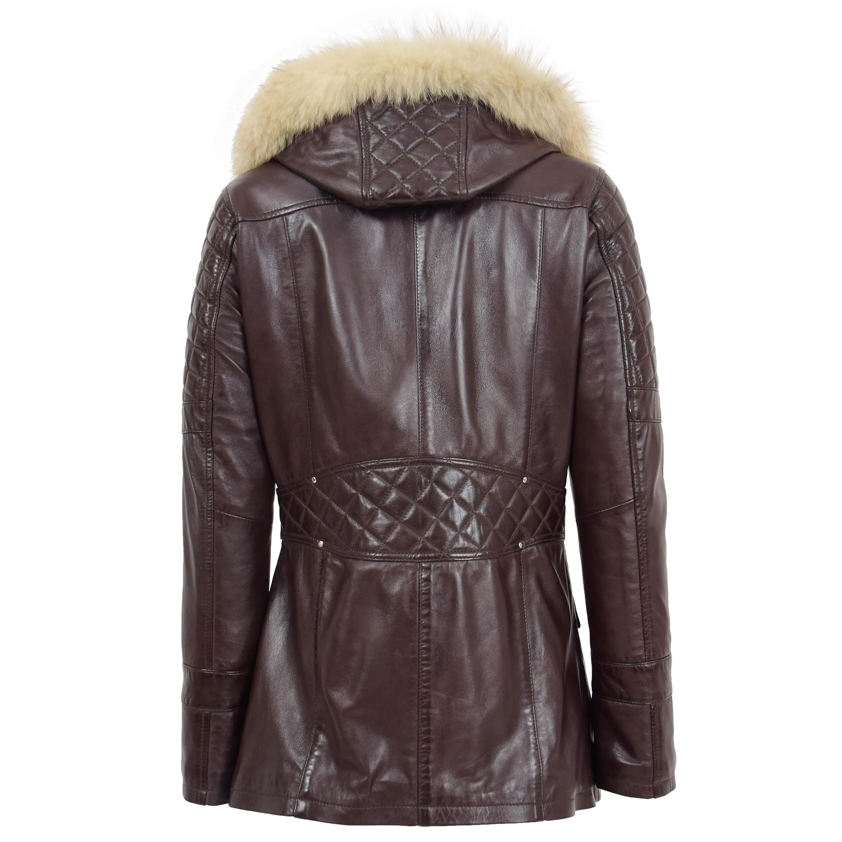 Womens Original Duffle Style Leather Coat Ariel Brown