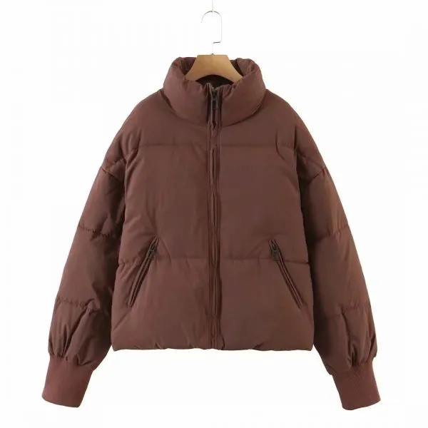 Women's Relaxed Fit Down-Filled Cotton Parka with Stand-Up Collar