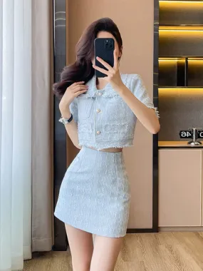 Xiaoxiangfeng summer suit for women 2024 new hot style small short coat high waist hip skirt two-piece set