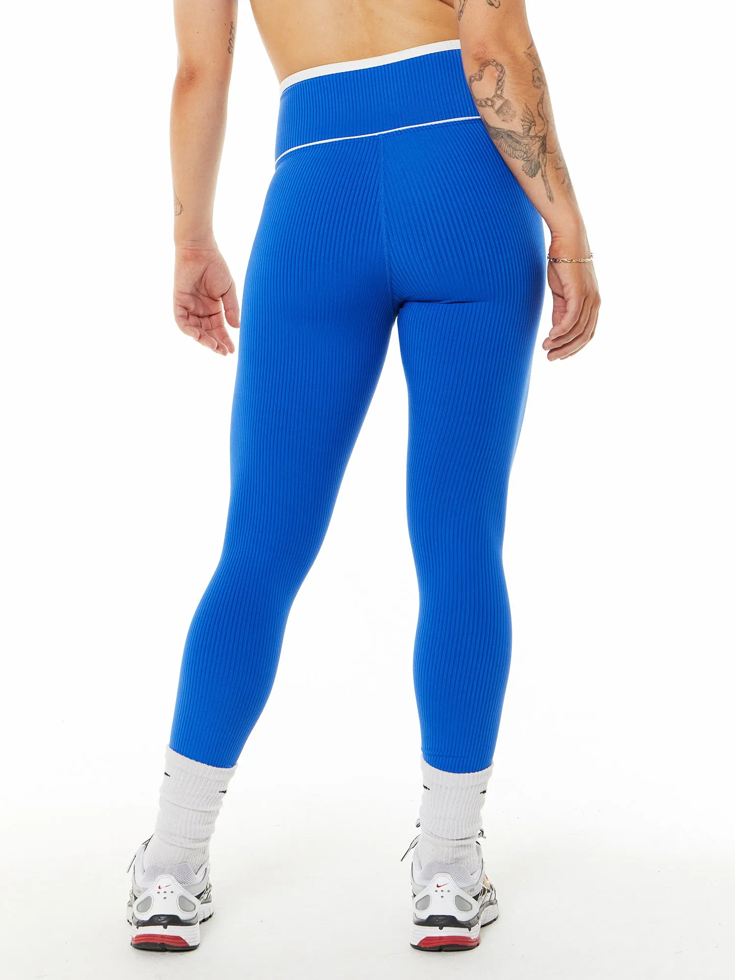 Year of Ours | Ribbed Two Tone Veronica Legging | Blue/White